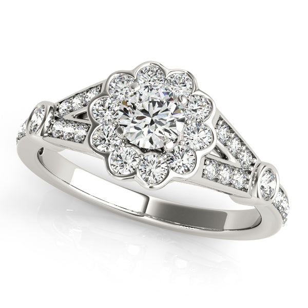 Flower Halo Split Shank Engagement Ring