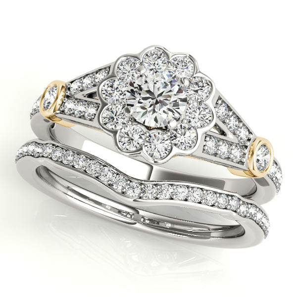 Flower Halo Split Shank Engagement Ring