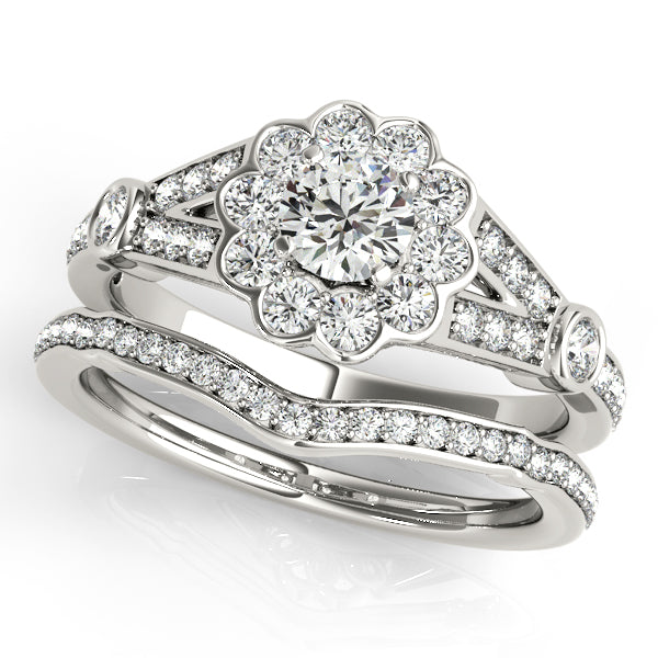Flower Halo Split Shank Engagement Ring