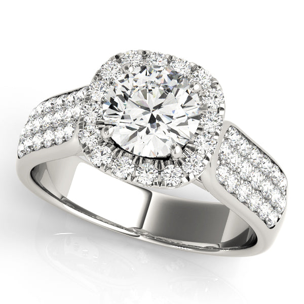 Multirow Pavé Halo Engagement Ring
