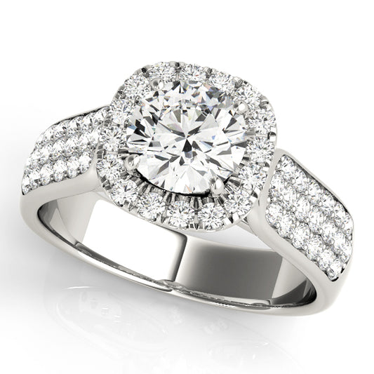 Multirow Pavé Halo Engagement Ring