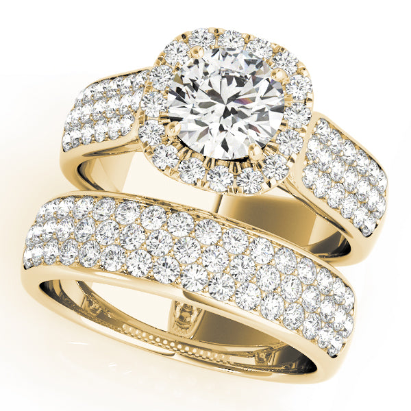 Multirow Pavé Halo Engagement Ring