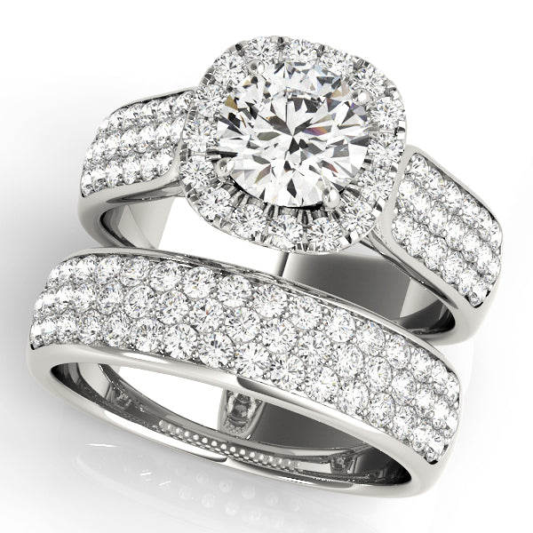 Multirow Pavé Halo Engagement Ring