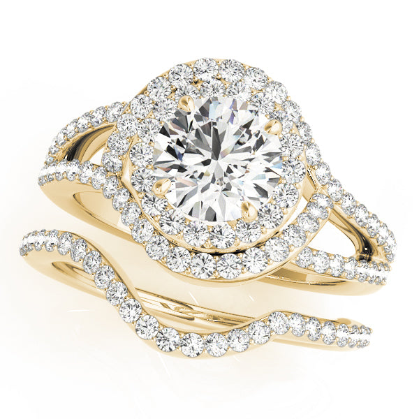 Double Row Split Shank Halo Engagement Ring