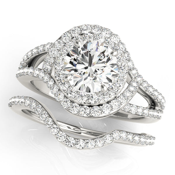 Double Row Split Shank Halo Engagement Ring