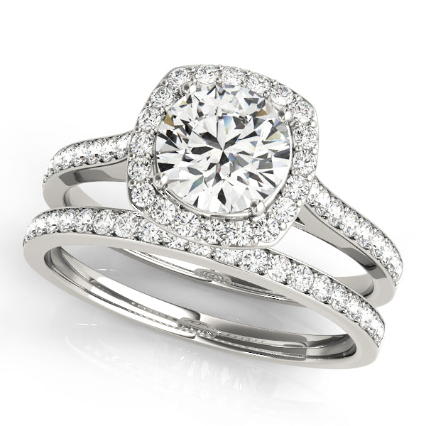 Single Row Halo Engagement Ring