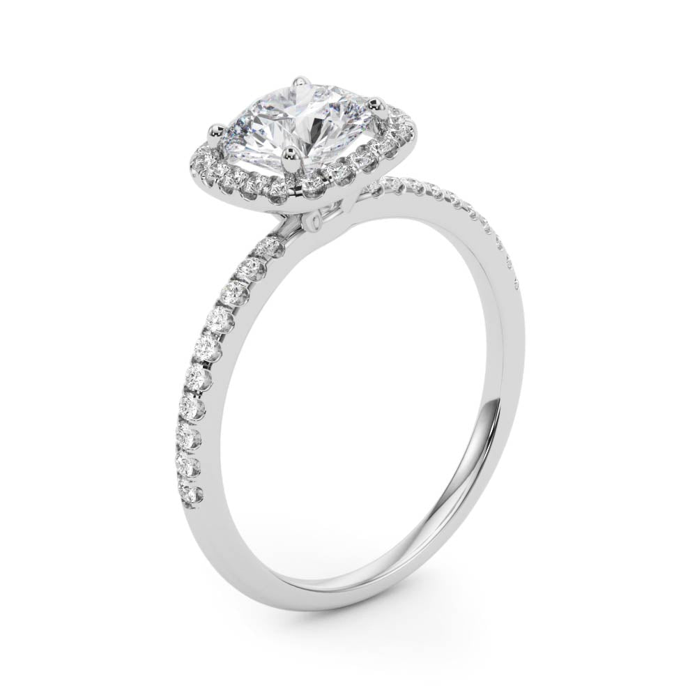Single Row Prong Set Halo Engagement Ring