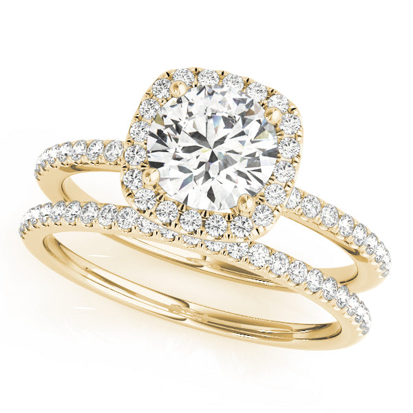 Single Row Prong Set Halo Engagement Ring