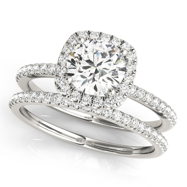 Single Row Prong Set Halo Engagement Ring