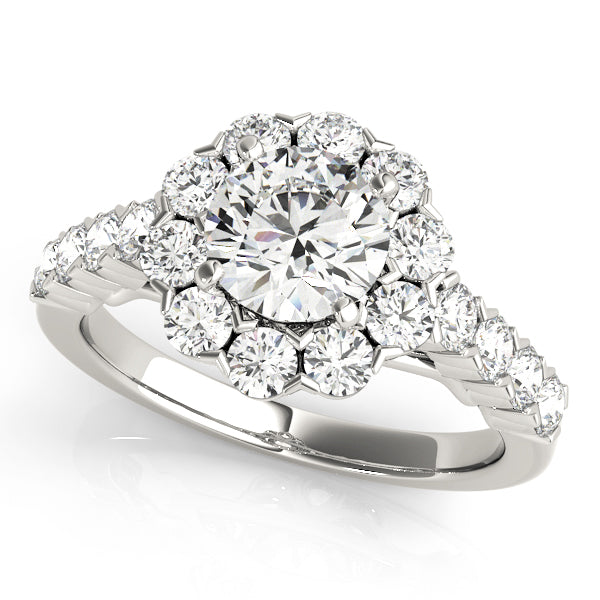 Single Row XO Cut Halo Engagement Ring