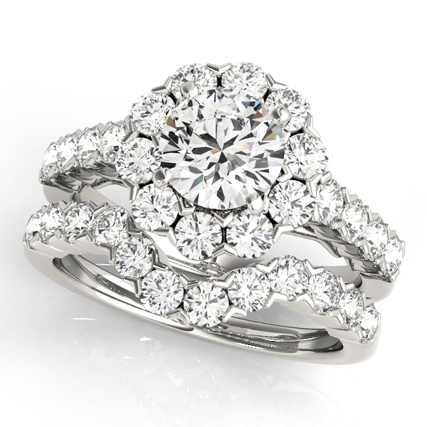 Single Row XO Cut Halo Engagement Ring