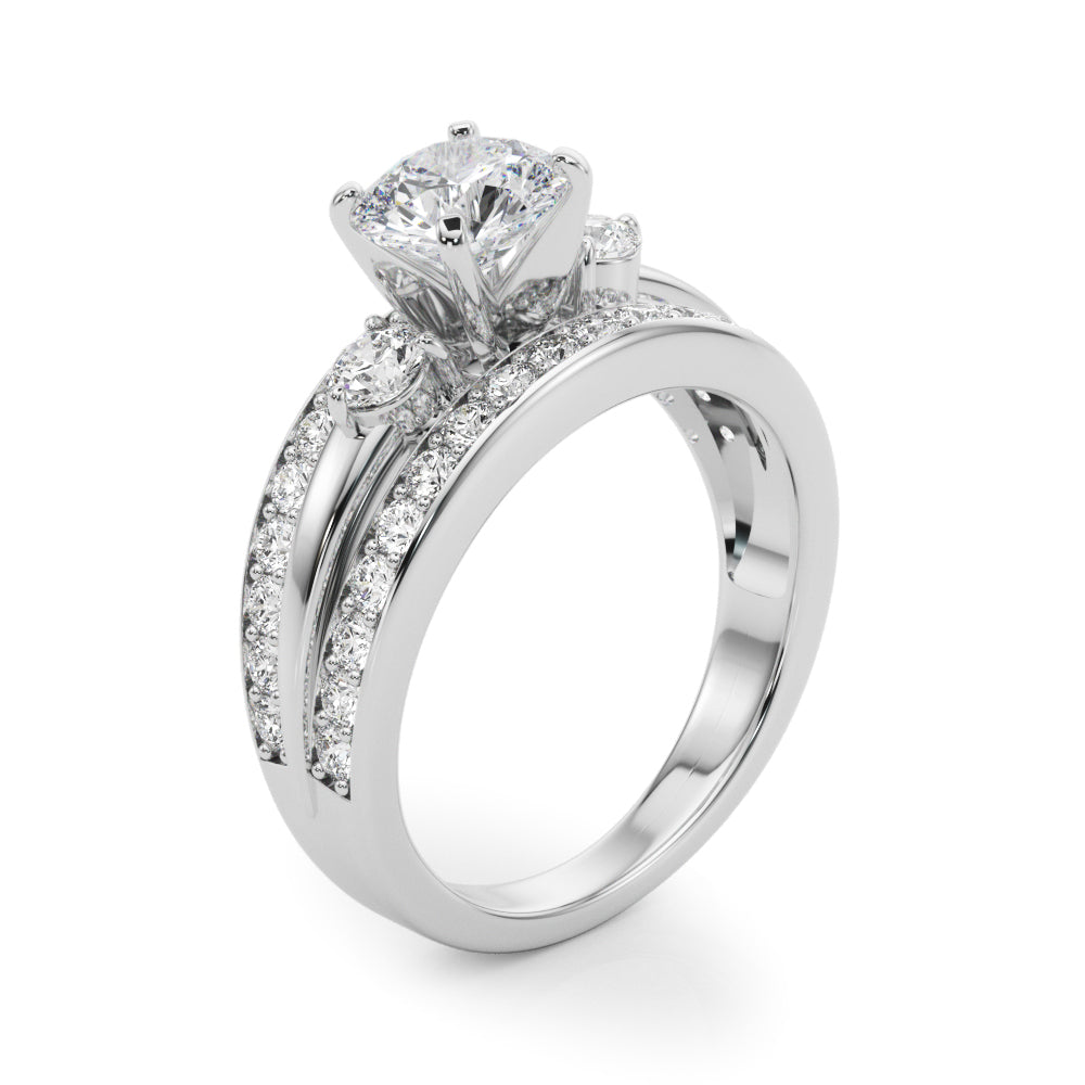 3-Stone Multirow Split Shank Engagement Ring