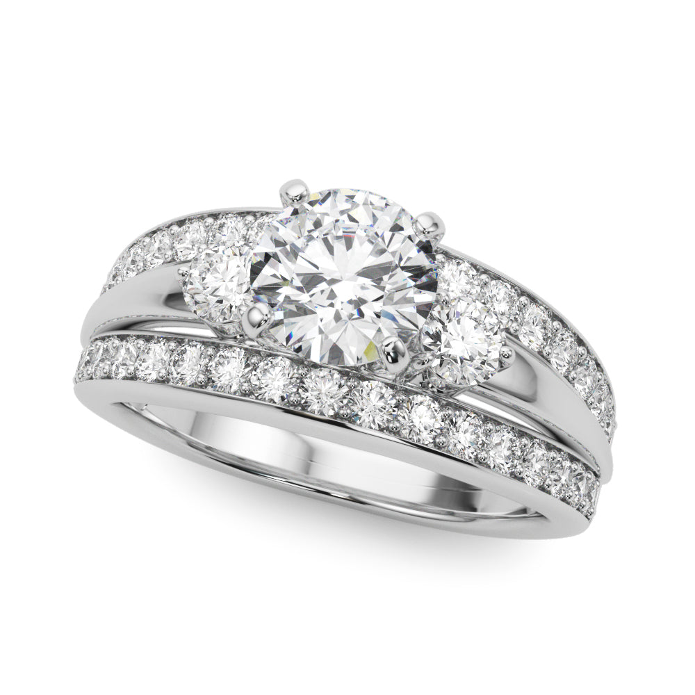 3-Stone Multirow Split Shank Engagement Ring