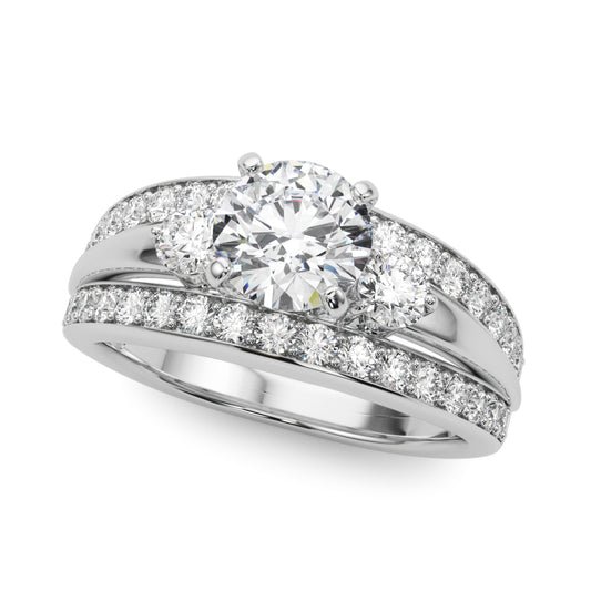 3-Stone Multirow Split Shank Engagement Ring