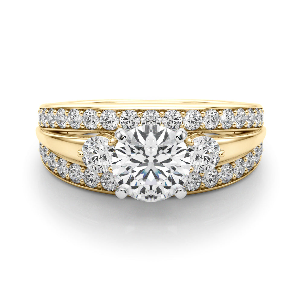 3-Stone Multirow Split Shank Engagement Ring