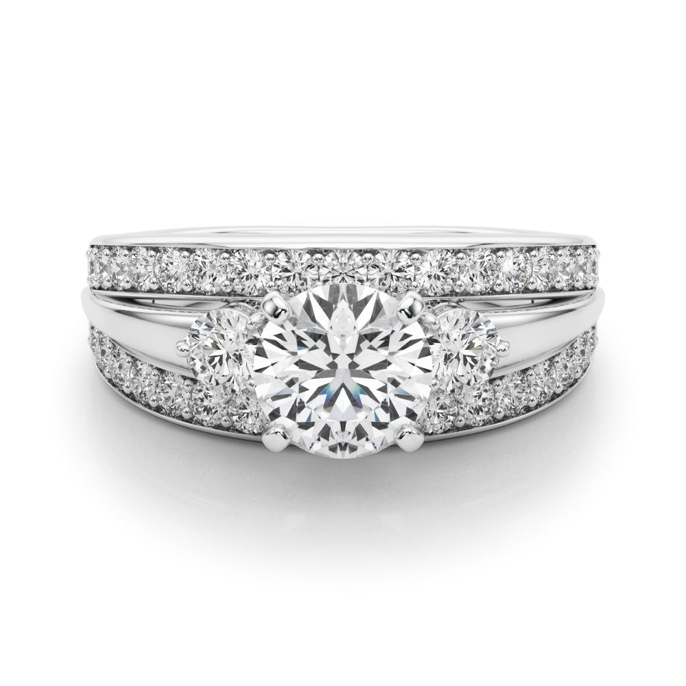 3-Stone Multirow Split Shank Engagement Ring
