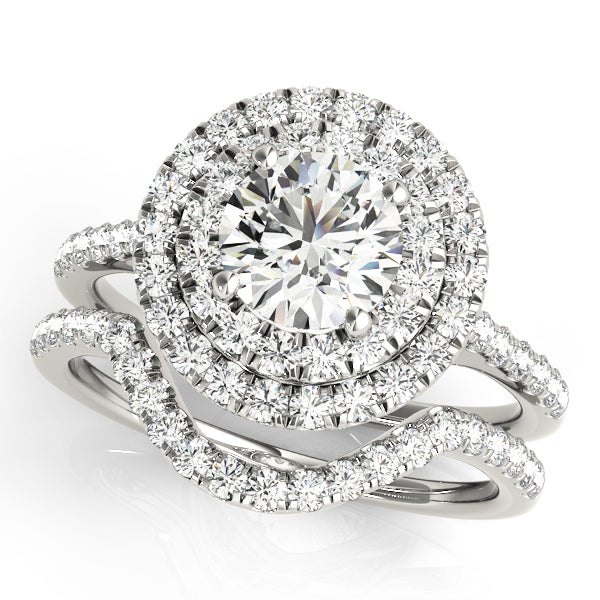 Single Row Double Halo Engagement Ring