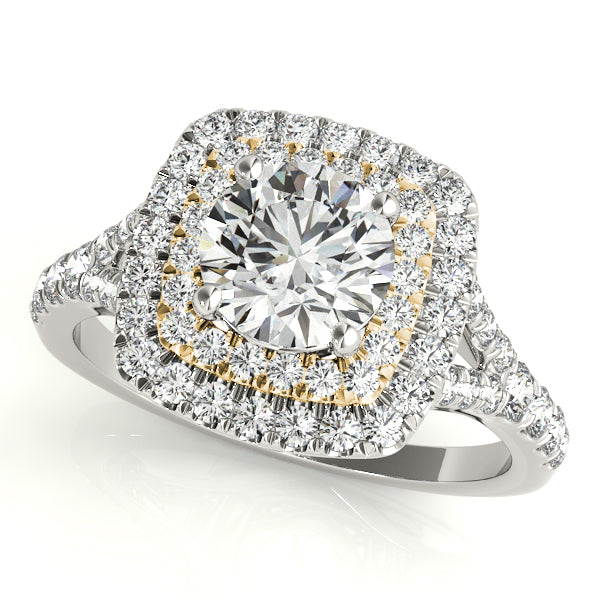 Double Halo Round Split-Shank Engagement Ring