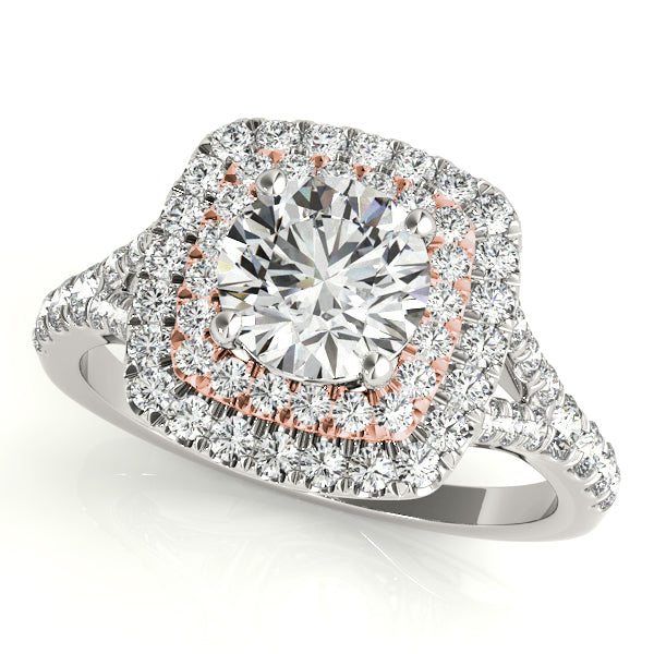Double Halo Round Split-Shank Engagement Ring