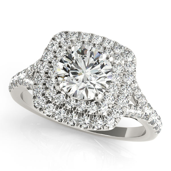 Double Halo Round Split-Shank Engagement Ring