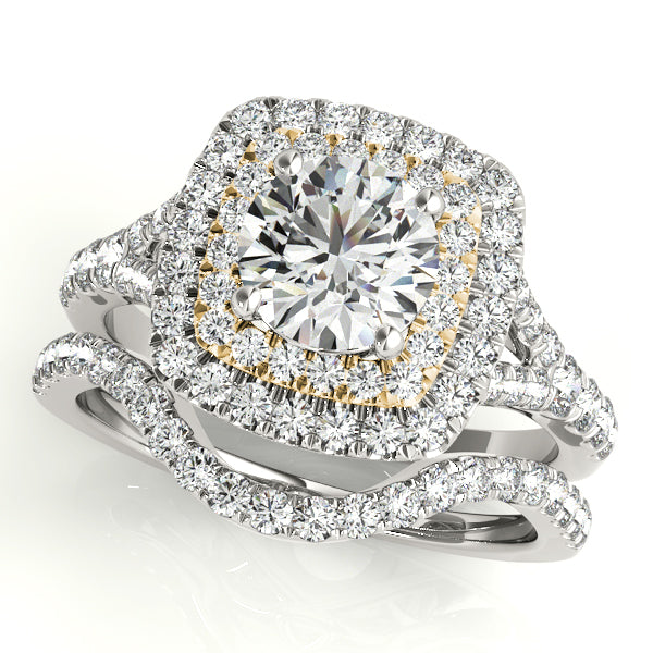 Double Halo Round Split-Shank Engagement Ring