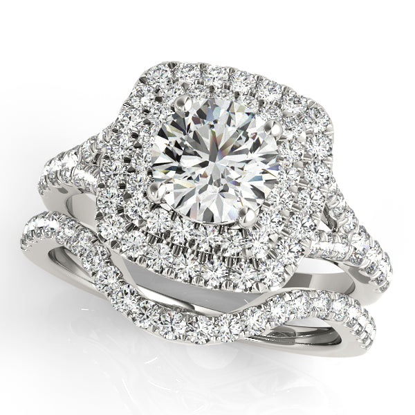 Double Halo Round Split-Shank Engagement Ring