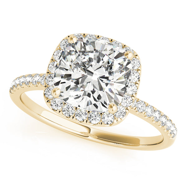 Single Row Cushion Halo Engagement Ring