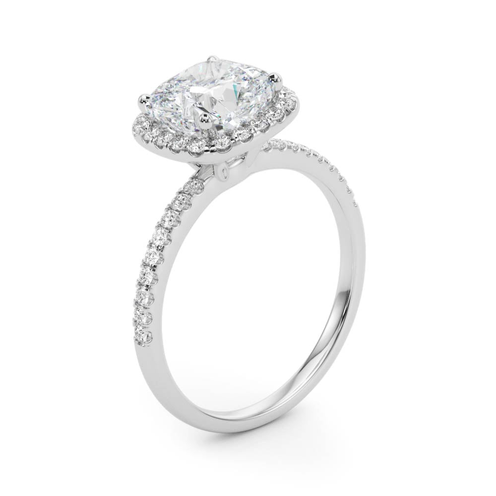 Single Row Cushion Halo Engagement Ring