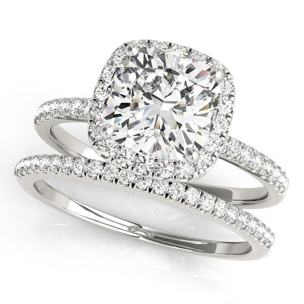 Single Row Cushion Halo Engagement Ring