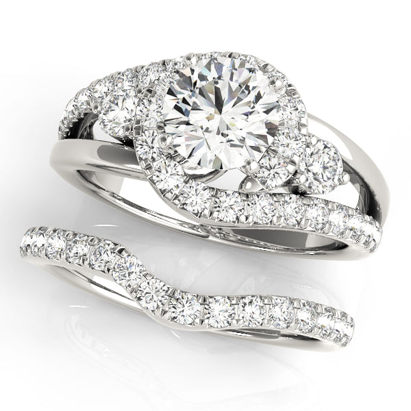 Bypass Swirl Halo Engagement Ring