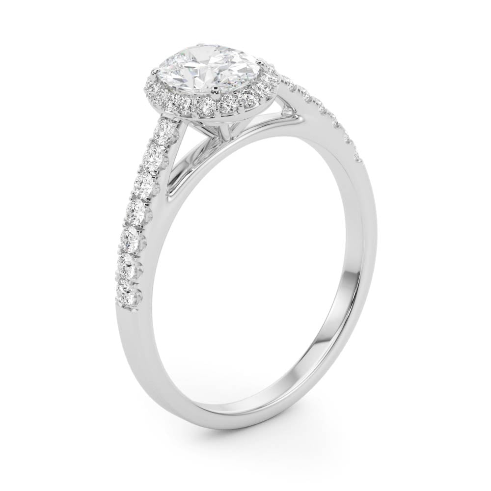 Oval Halo Single Row Engagement Ring