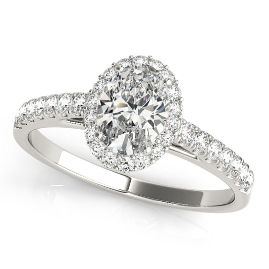 Oval Halo Single Row Engagement Ring