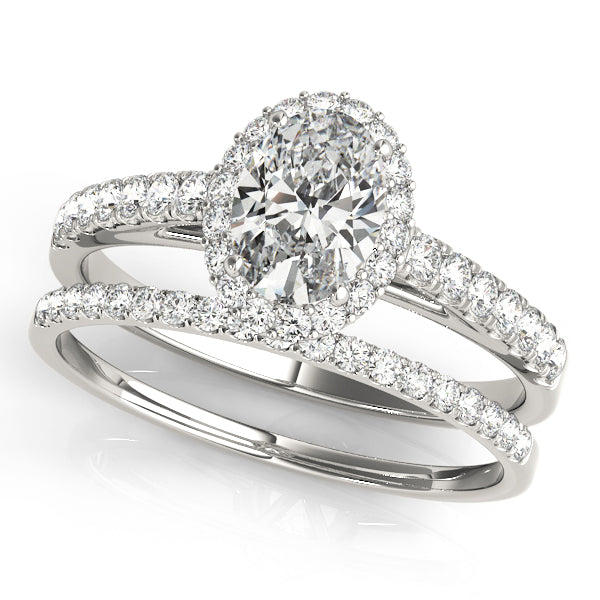 Oval Halo Single Row Engagement Ring