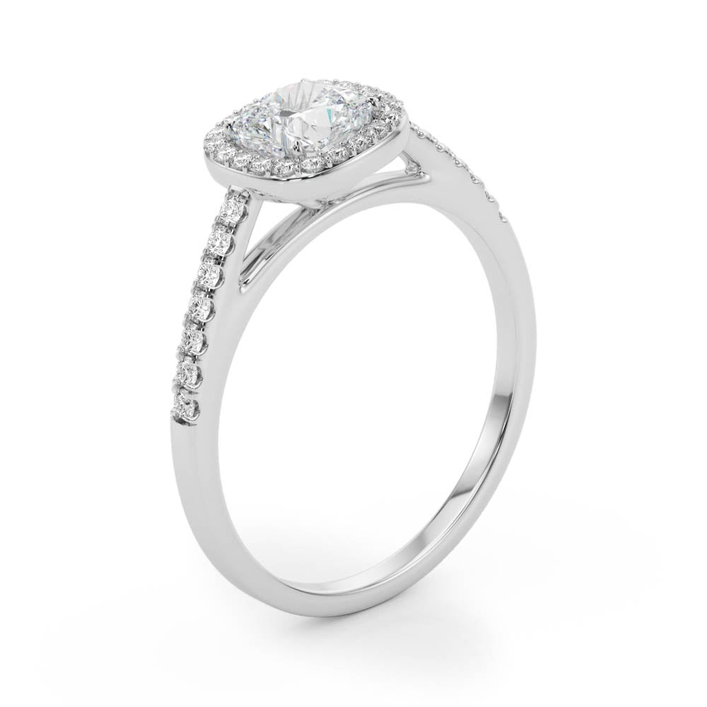 Single Row Square or Cushion Halo Engagement Ring