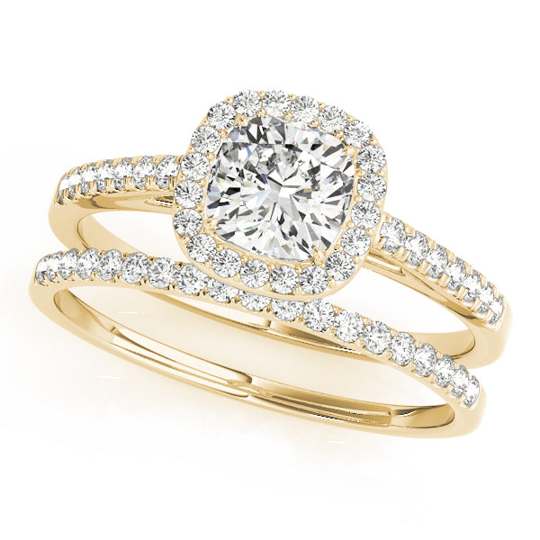 Single Row Square or Cushion Halo Engagement Ring