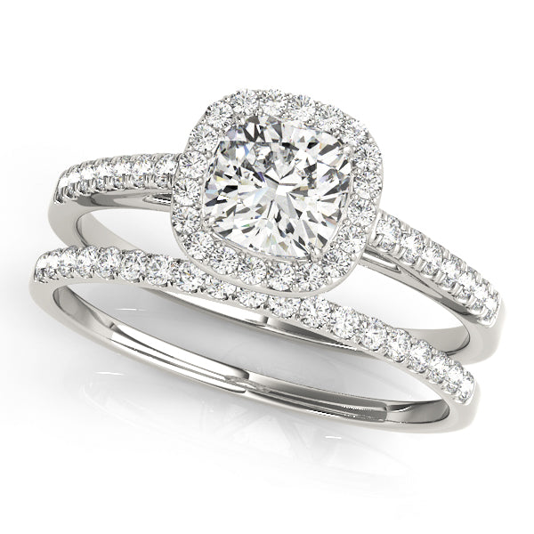 Single Row Square or Cushion Halo Engagement Ring