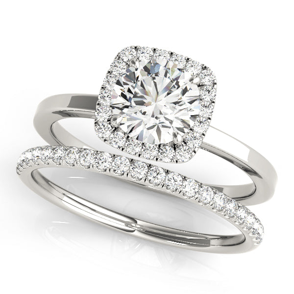 Cushion Shaped Halo Round Engagement Ring