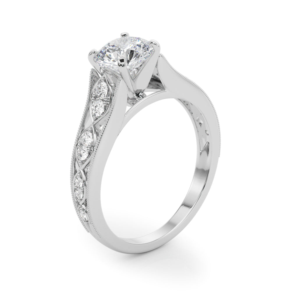 Single Row Prong Milgrain Engagement Ring