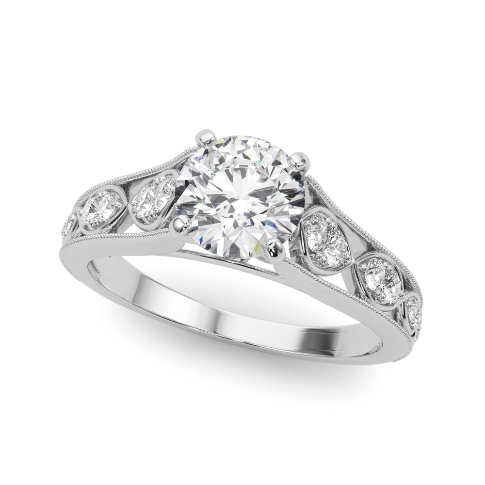 Single Row Prong Milgrain Engagement Ring