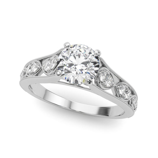 Single Row Prong Milgrain Engagement Ring
