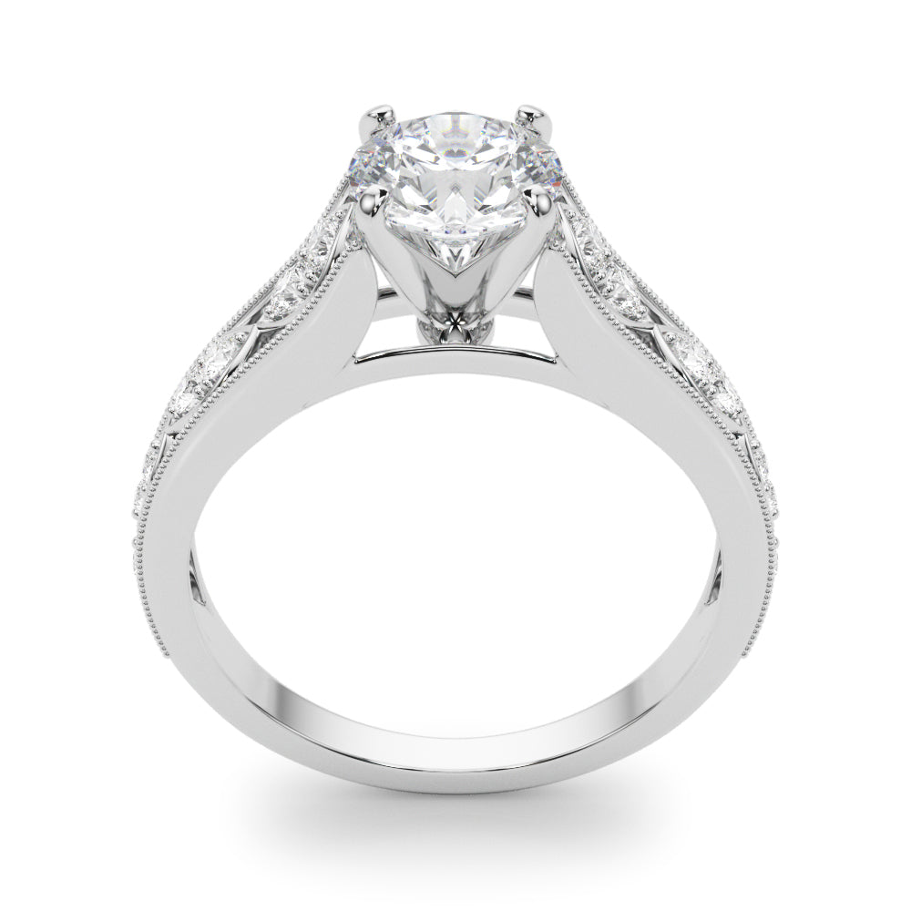 Single Row Prong Milgrain Engagement Ring