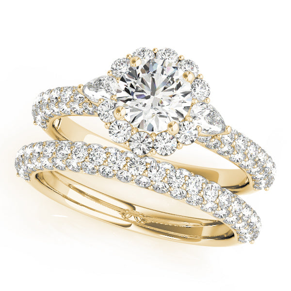 Multirow Pavé Halo Engagement Ring
