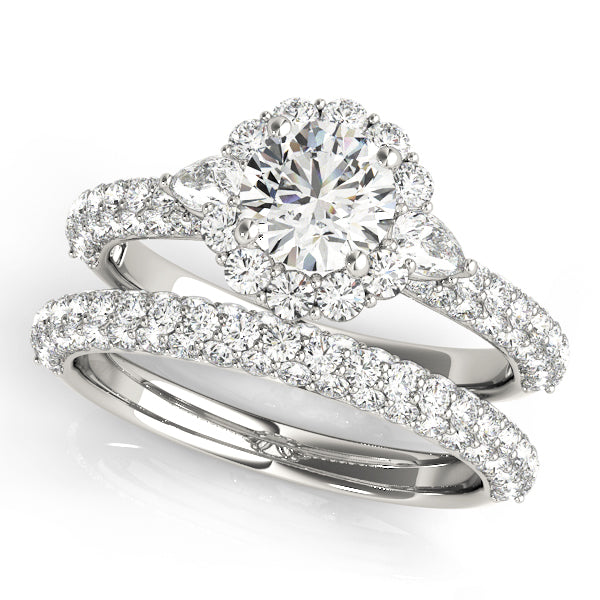 Multirow Pavé Halo Engagement Ring