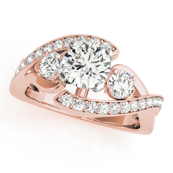 3-Stone Bypass Twisted Prong Engagement Ring