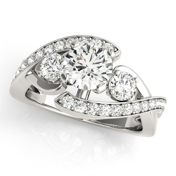 3-Stone Bypass Twisted Prong Engagement Ring