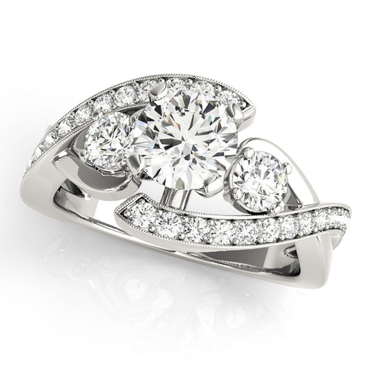 3-Stone Bypass Twisted Prong Engagement Ring