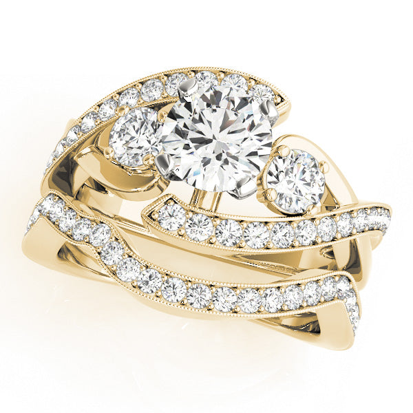 3-Stone Bypass Twisted Prong Engagement Ring