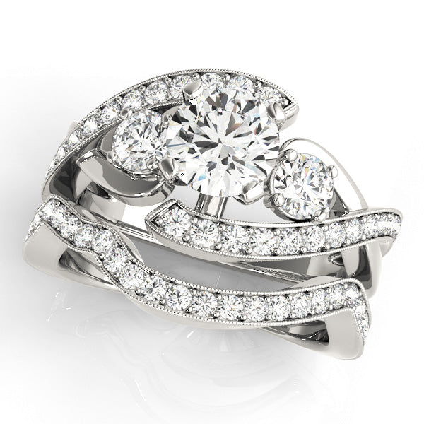 3-Stone Bypass Twisted Prong Engagement Ring