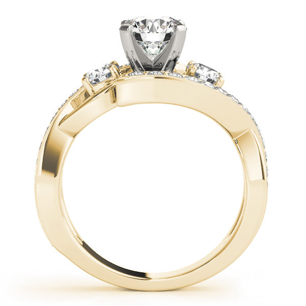 3-Stone Bypass Twisted Prong Engagement Ring