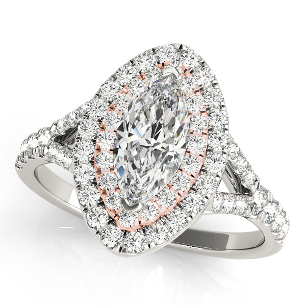 Double Halo Marquise Split Shank Engagement Ring
